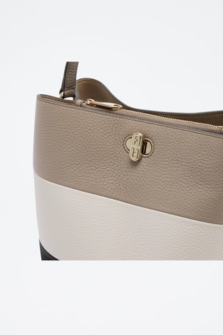 Sac seau en cuir de veau - Noir et taupe