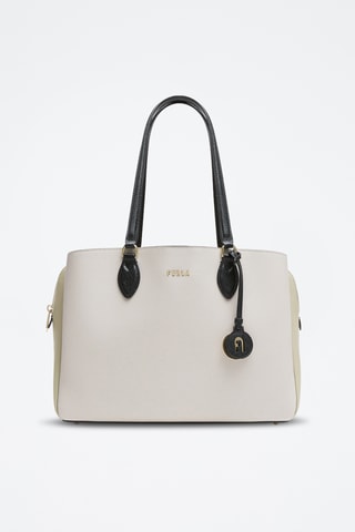 Sac porté épaule en cuir de veau - Ecru et vert clair