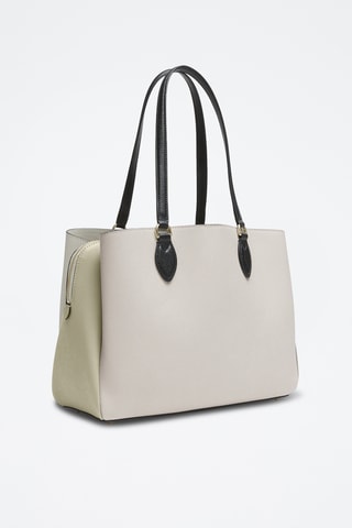 Sac porté épaule en cuir de veau - Ecru et vert clair