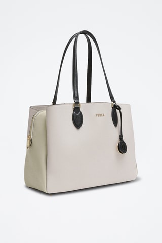 Sac porté épaule en cuir de veau - Ecru et vert clair