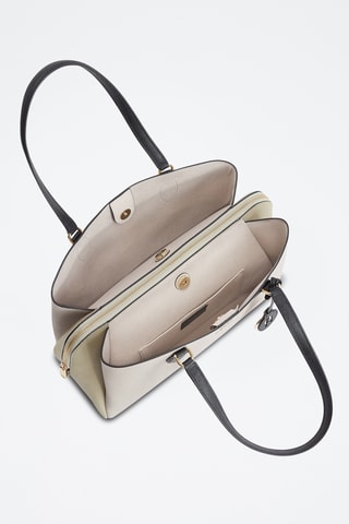 Sac porté épaule en cuir de veau - Ecru et vert clair