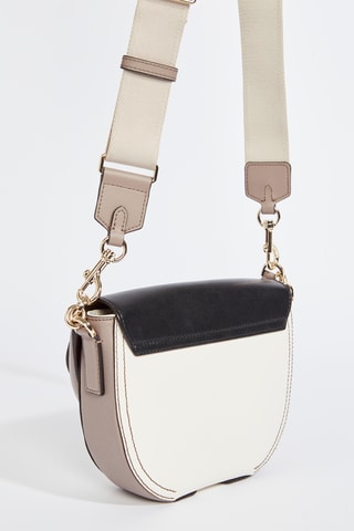 Sac porté épaule en cuir de veau - Beige et noir