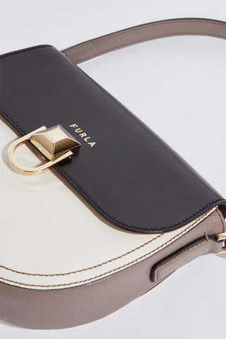 Sac porté épaule en cuir de veau - Beige et noir