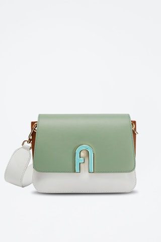 Sac bandoulière en cuir de veau Gemma Mini - Vert et blanc