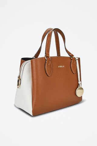 Sac à main en cuir de veau Minerva - Camel et blanc