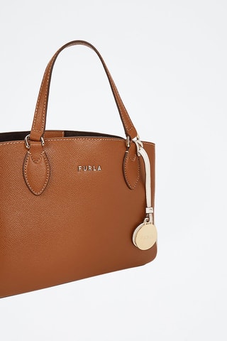 Sac à main en cuir de veau Minerva - Camel et blanc