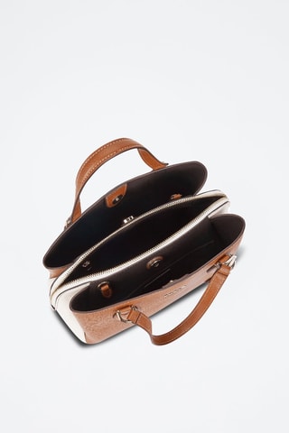 Sac à main en cuir de veau Minerva - Camel et blanc