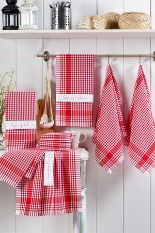 10 Theedoeken  Rood en Wit - 45 x 65 cm