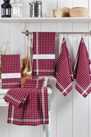 10 Theedoeken  Bordeauxrood en Grijs