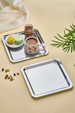 6 Roestvrijstalen Dienbladen - 22 x 22 cm