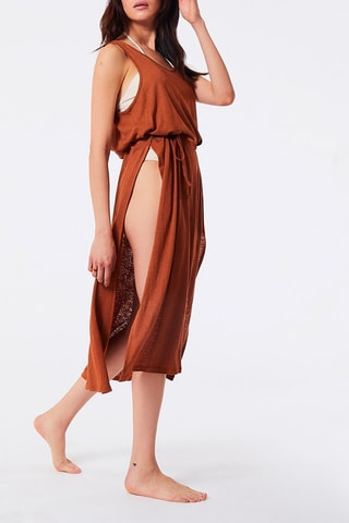 Vestido midi em linho Tina Castanho