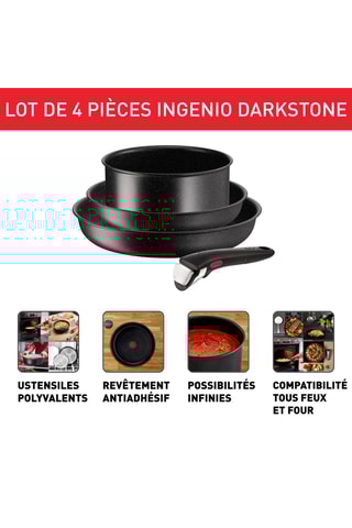 Batterie de cuisine Ingenio Darkstone - 4 pièces - Manche amovible