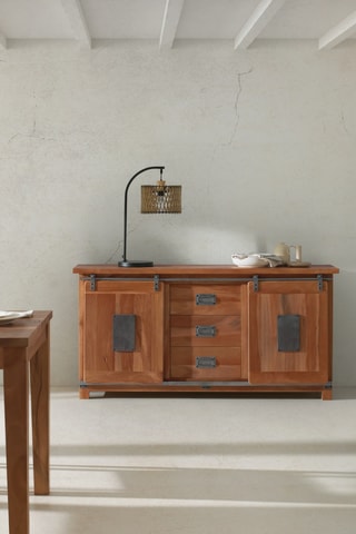 Mueble de TV de 2 cajones de madera de acacia - 160 x 51 x 40 cm