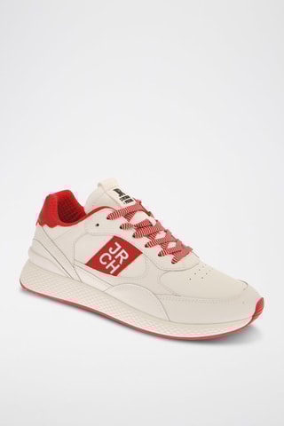 Zapatillas de piel - Blanco y rojo