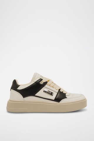 Zapatillas de piel con plataforma - Beige y negro