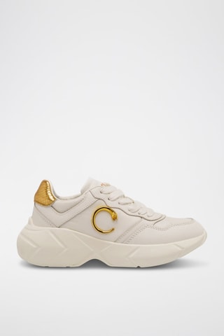 Zapatillas de piel - Beige y dorado