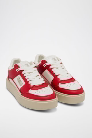 Zapatillas de piel con plataforma - Beige y rojo