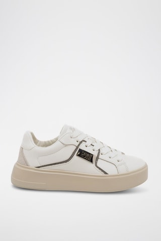 Zapatillas de piel con plataforma - Beige y blanco