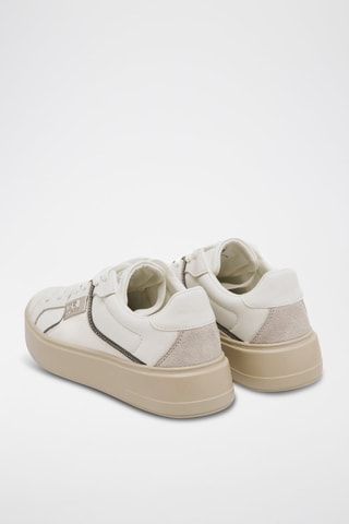 Zapatillas de piel con plataforma - Beige y blanco