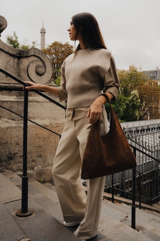 Sac porté épaule en nubuck Maldives - Marron