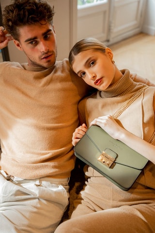 Sac bandoulière en cuir Lova - Vert et doré