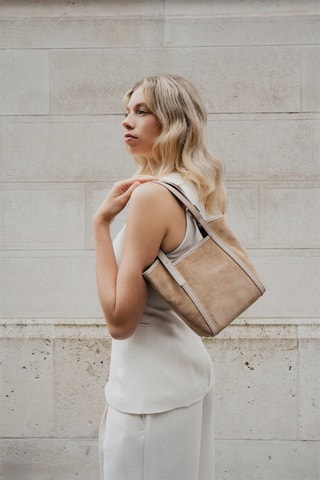 Sac porté épaule et pochette en cuir Olmo - Taupe