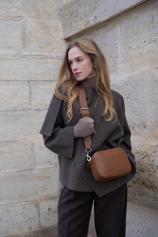 Sac bandoulière en cuir  - Camel