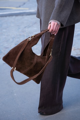 Sac porté épaule en nubuck - Marron
