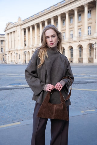 Sac porté épaule en nubuck - Marron