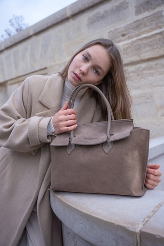Sac porté épaule en nubuck  - Taupe