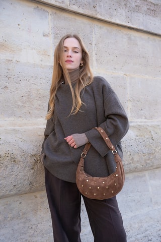 Sac porté épaule en nubuck - Marron