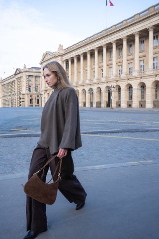 Sac porté épaule  en nubuck - Marron