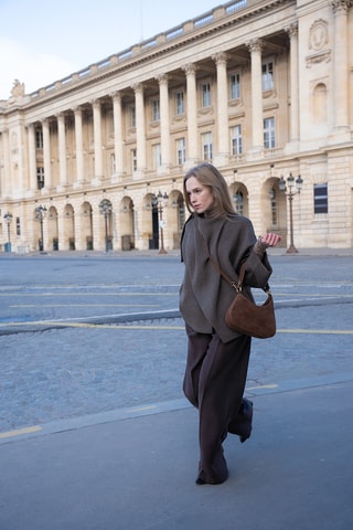 Sac porté épaule  en nubuck - Marron