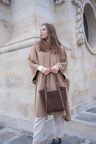 Sac porté épaule en nubuck  - Marron