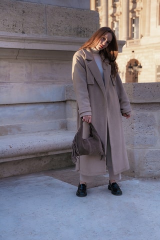 Sac porté épaule en nubuck  - Taupe