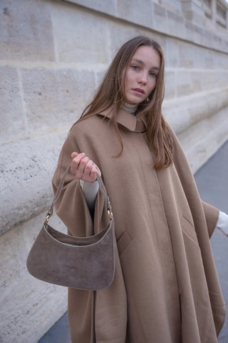 Sac porté épaule en nubuck  - Taupe