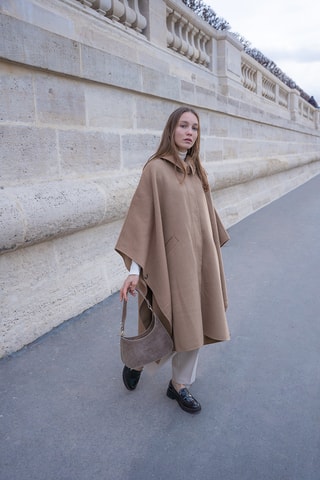 Sac porté épaule en nubuck  - Taupe