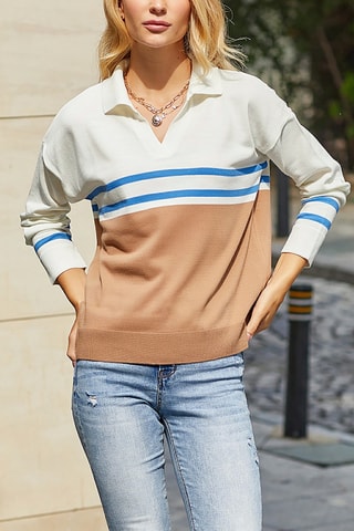 Maglia - Ecrù, blu e cammello