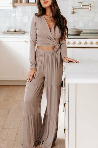 Top e pantaloni wide legs - Beige