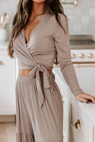 Top e pantaloni wide legs - Beige