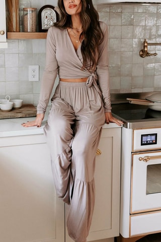 Top e pantaloni wide legs - Beige