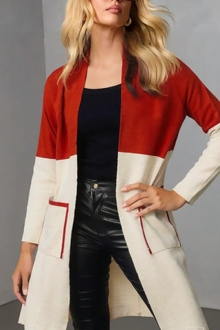 Cardigan lungo  - Rosso e beige