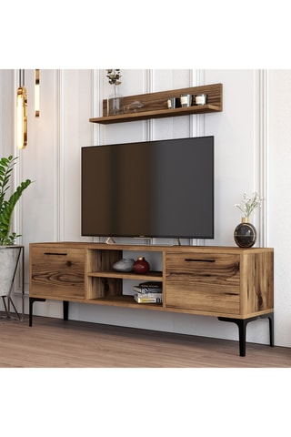 Meuble TV 2 abattants Riga - 140 x 48 x 30 / 80 x 14,2 x 13,6 cm