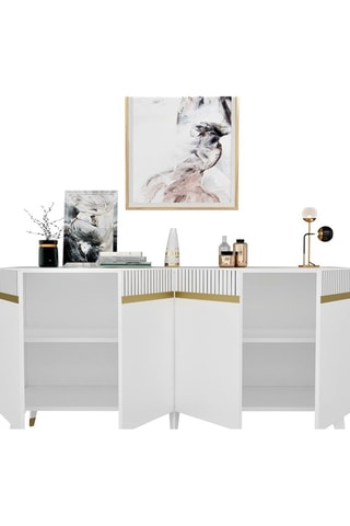 Bahut 4 portes Defne - Blanc et doré