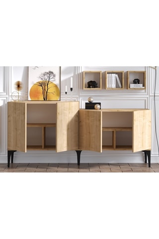 Buffet 4 portes et 3 étagères murales Imitation bois