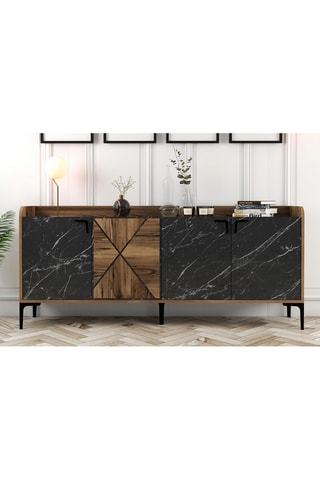 Buffet 4 portes Imitation bois et noir