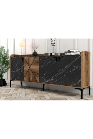 Buffet 4 portes Imitation bois et noir