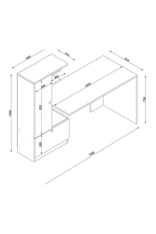 Bureau 1 porte et 1 abattant - 149,5 x 140 x 61,8 cm