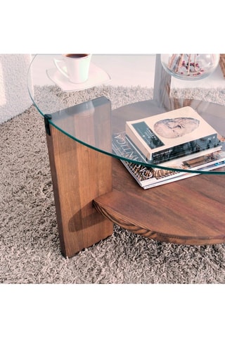 Table basse Mahal - Plateau en verre trempé et structure en bois - 75 x 40 x 75 cm