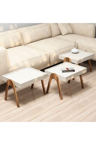 3 tables basses empilables Roma - Blanc et imitation bois